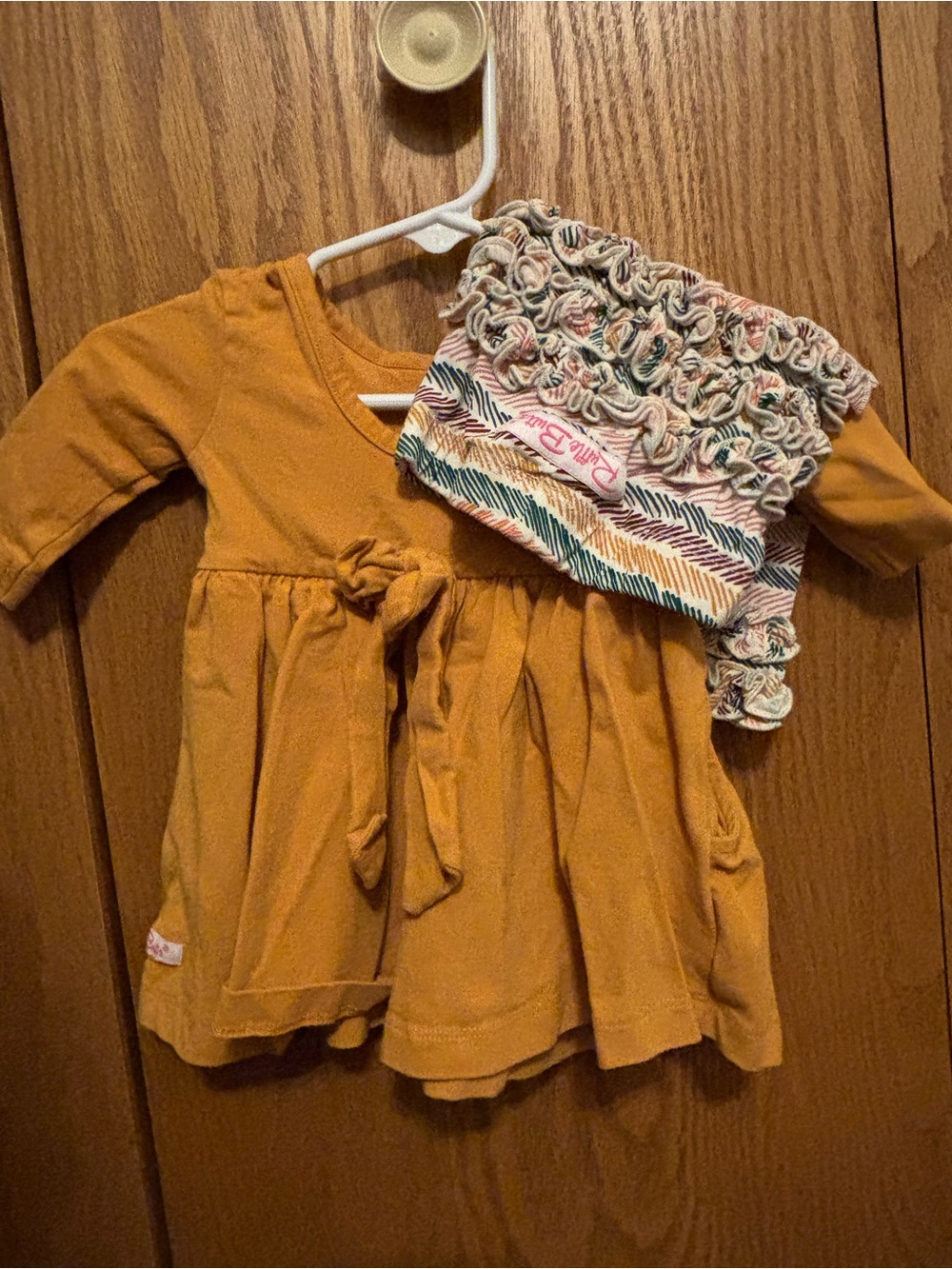 Ruffle Butts Mustard Long-Sleeve Ruffle Baby Dress with Matching Ruffle Leggings